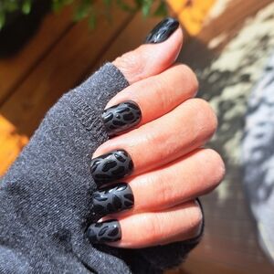 Custom Made Set of 10 Press On Nails "Matte Black Cat" Animal Print Reusable